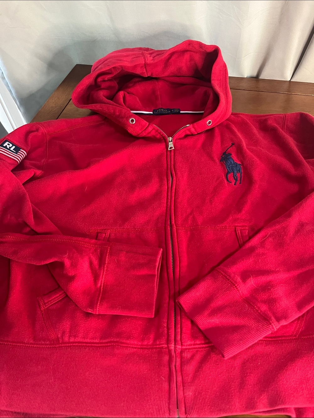 Polo by Ralph Lauren Bright Red Zip-Up Hoodie with Navy Large Pony Flag